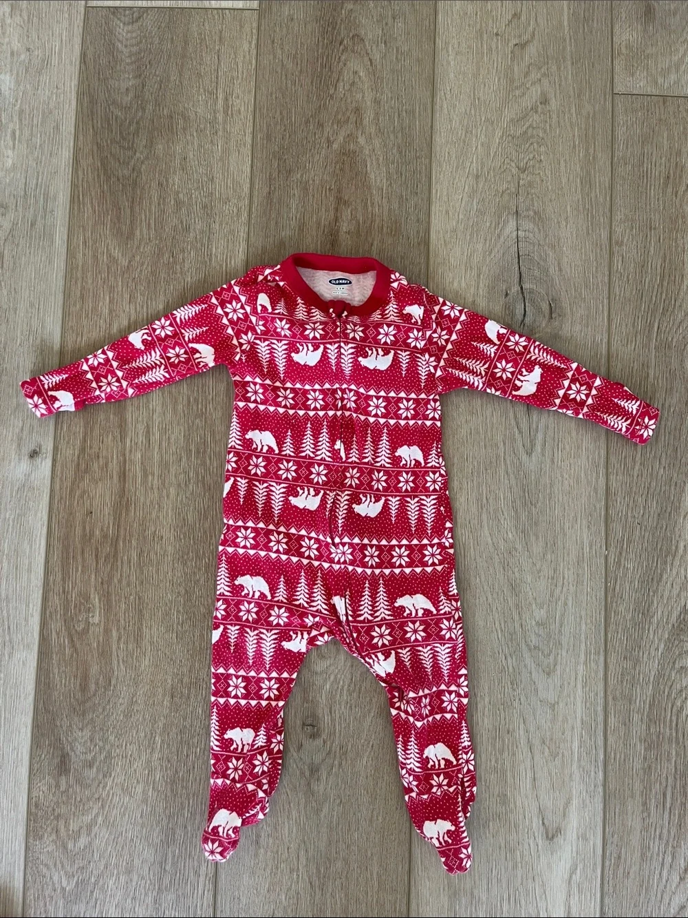 Old Navy Red & White Polar Bear Fair Isle One-Piece Pajamas